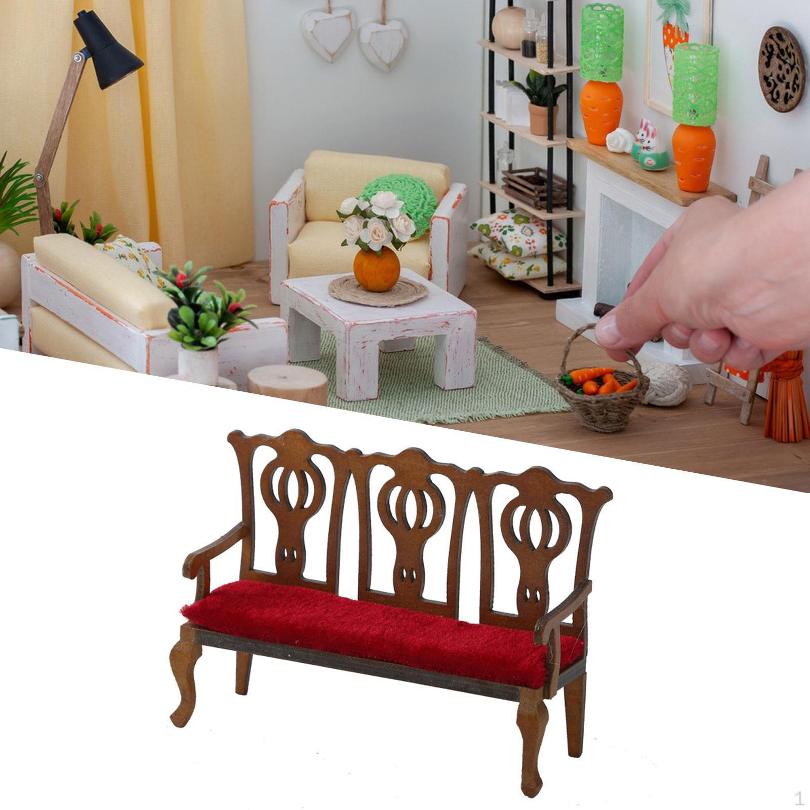 

1/12 кукольный домик деревянный стул DIY кукольные аксессуары жизненная сцена реквизит орнамент мебель игрушка модель Three seat chair