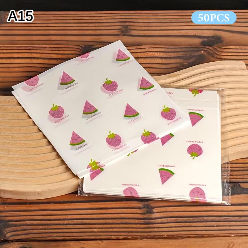 50Pcs Food Grade Baking Wax Paper Strawberry & Floral Patterned Paper Squares Non-Stick Cake Burger Chips Wrapping Papers