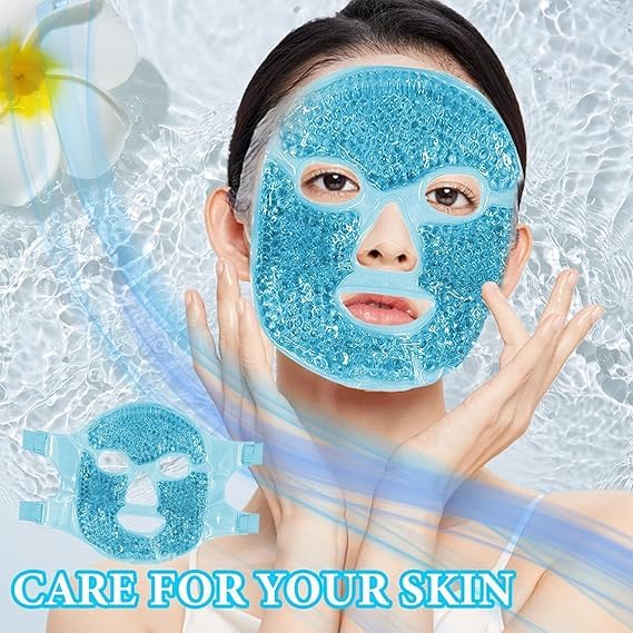 Meeyth Reusable Gel Face Mask Full Face Ice Mask for Puffiness, Cooling & Warming Therapy Mask with Adjustable Strap, Hot & Cold Face Mask for Hea