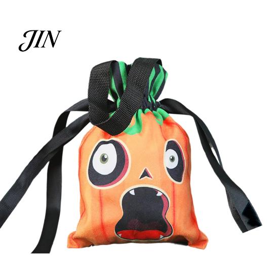 Holiday Themed Candy Holder Halloween Pumpkin Ghost Tote Bag, Trick or Treat Bag with Double Sided Print Side Print, Sturdy Reusable Party Favor Gift
