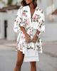 2025 Autumn V-Neck Loose Batwing Sleeve Printed Dress for Women