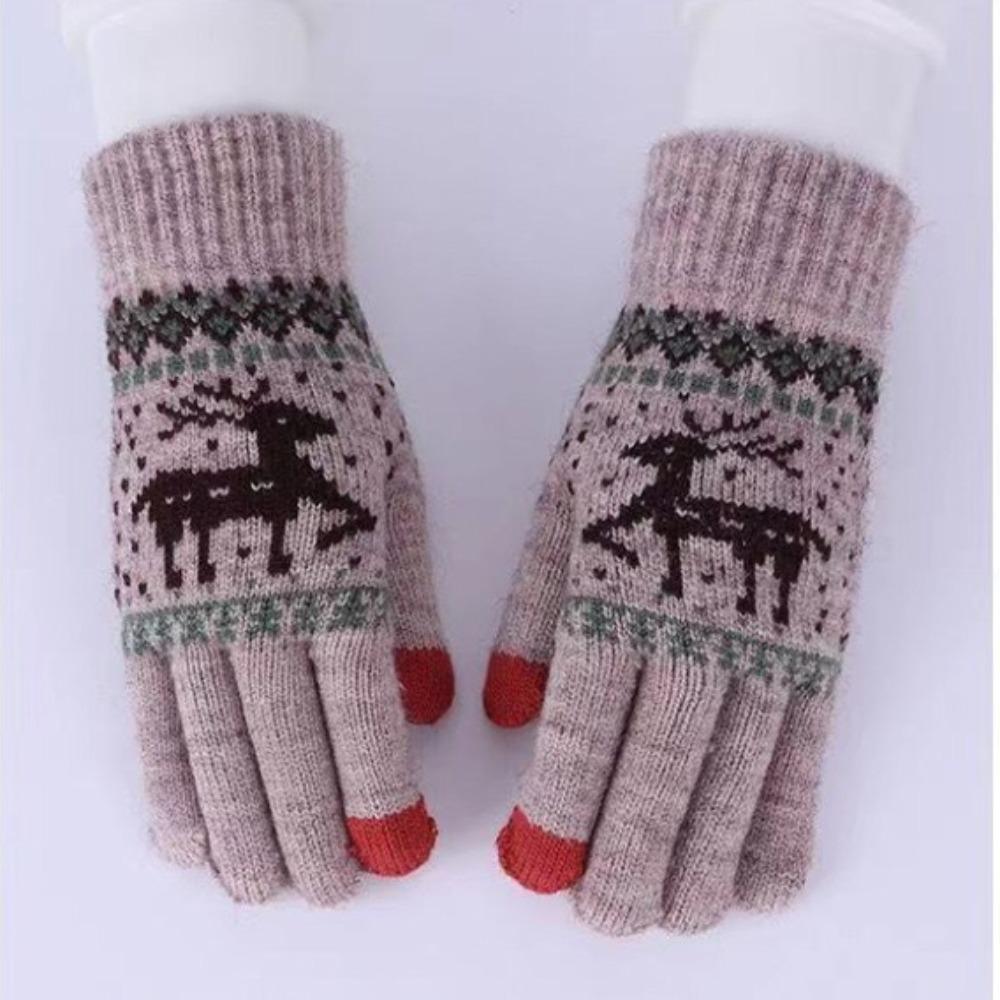 Touch Screen Winter Knitted Gloves Knitted Deer Full Finger Mittens Durable Riding Gloves  Outdoor