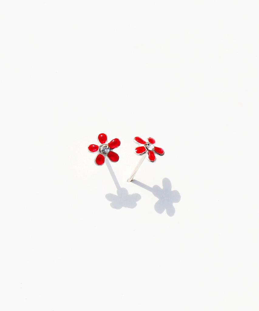 Bonbeau Shining Color Flower Pin Earrings Silver 925 Silver Post Color Cubic Flower Earrings
