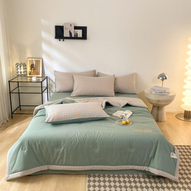 

Летнее хлопковое летнее прохладное одеяло с кондиционером, тонкое одеяло из хлопка и соевого волокна, односпальное, двухместное, летнее, машинная стирка 150x200cm зелёный