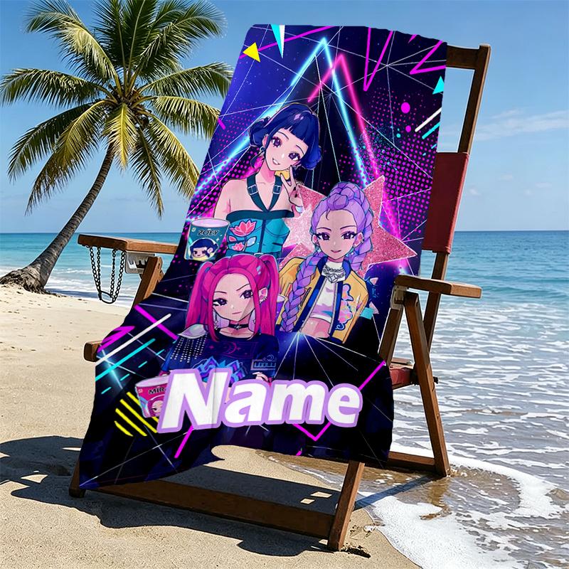 Custom Name Personalized KPop Demon Hunters Print Beach Towel, for Trip Camping Beach Party Home Decor, Birthday Gift for Family & Friends