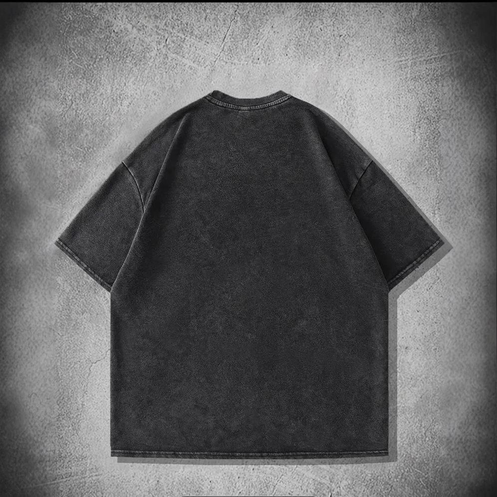 Unisex Short Sleeve Washed Graphic Tee Round Neck Casual Cotton T-Shirt