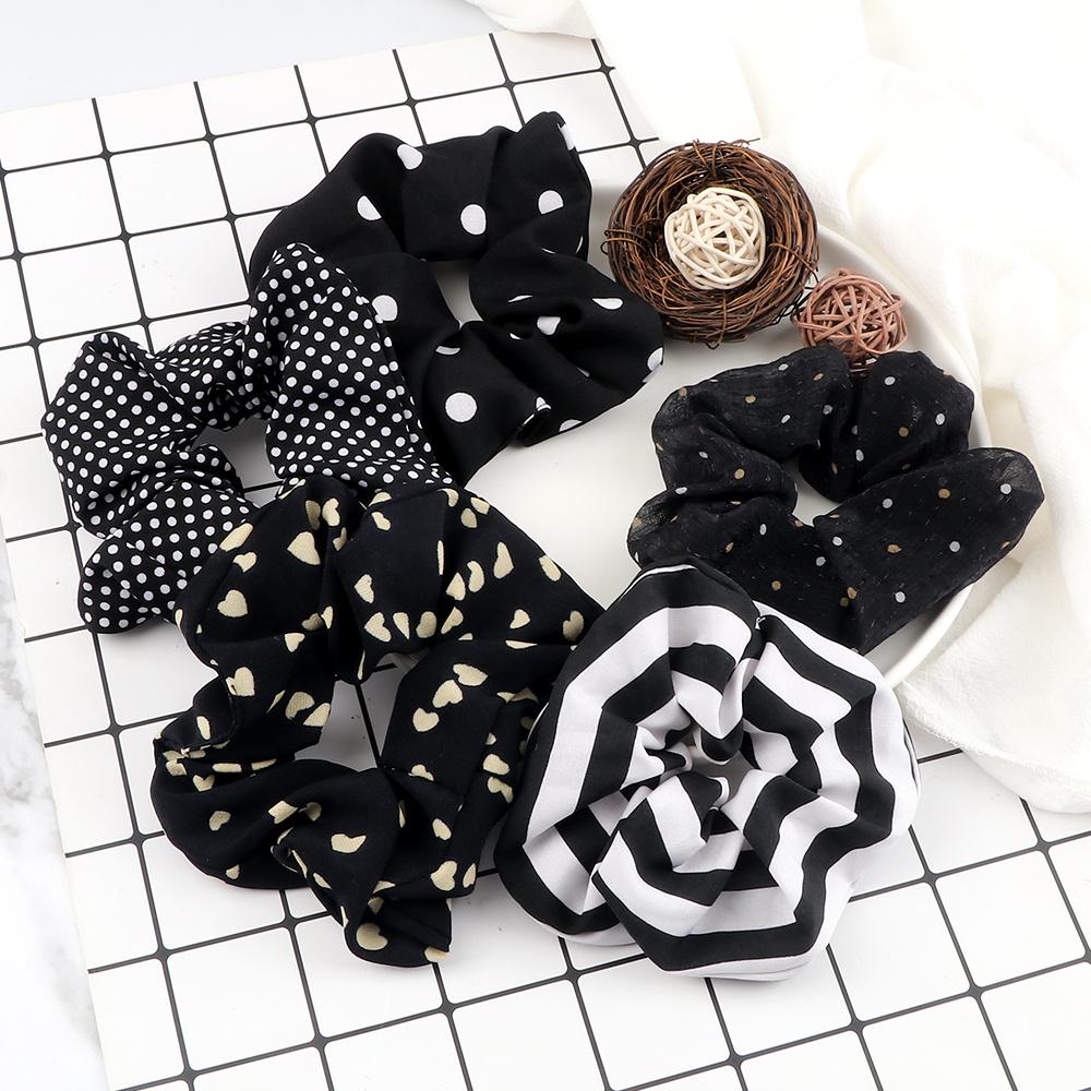 5PCS/Set Korean Fashion Hair Bands Elastic Dots Satin Silk Scrunchie for Women Girls Hair Accessories Hair Ties Holder