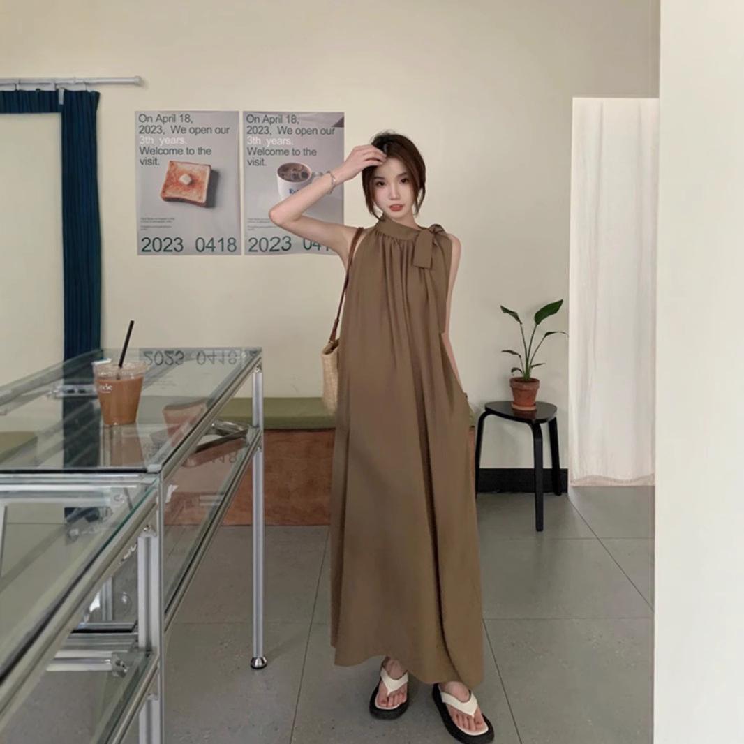 

Женское повседневное летнее миди-платье с открытыми плечами в французском стиле 2024 – Приталенный и свободный крой Medium хаки