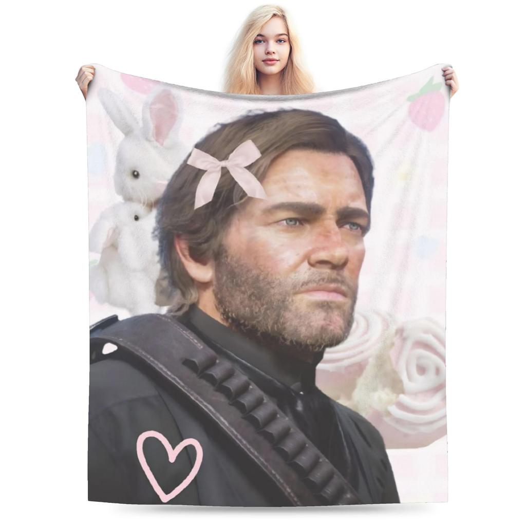 Arthur Morgan Baby Mädchen Gestrickte Decke Flanell RDR2 Spiel Super Warme Überwurfdecke für Draußen Reisen Schlafzimmer Steppdecke