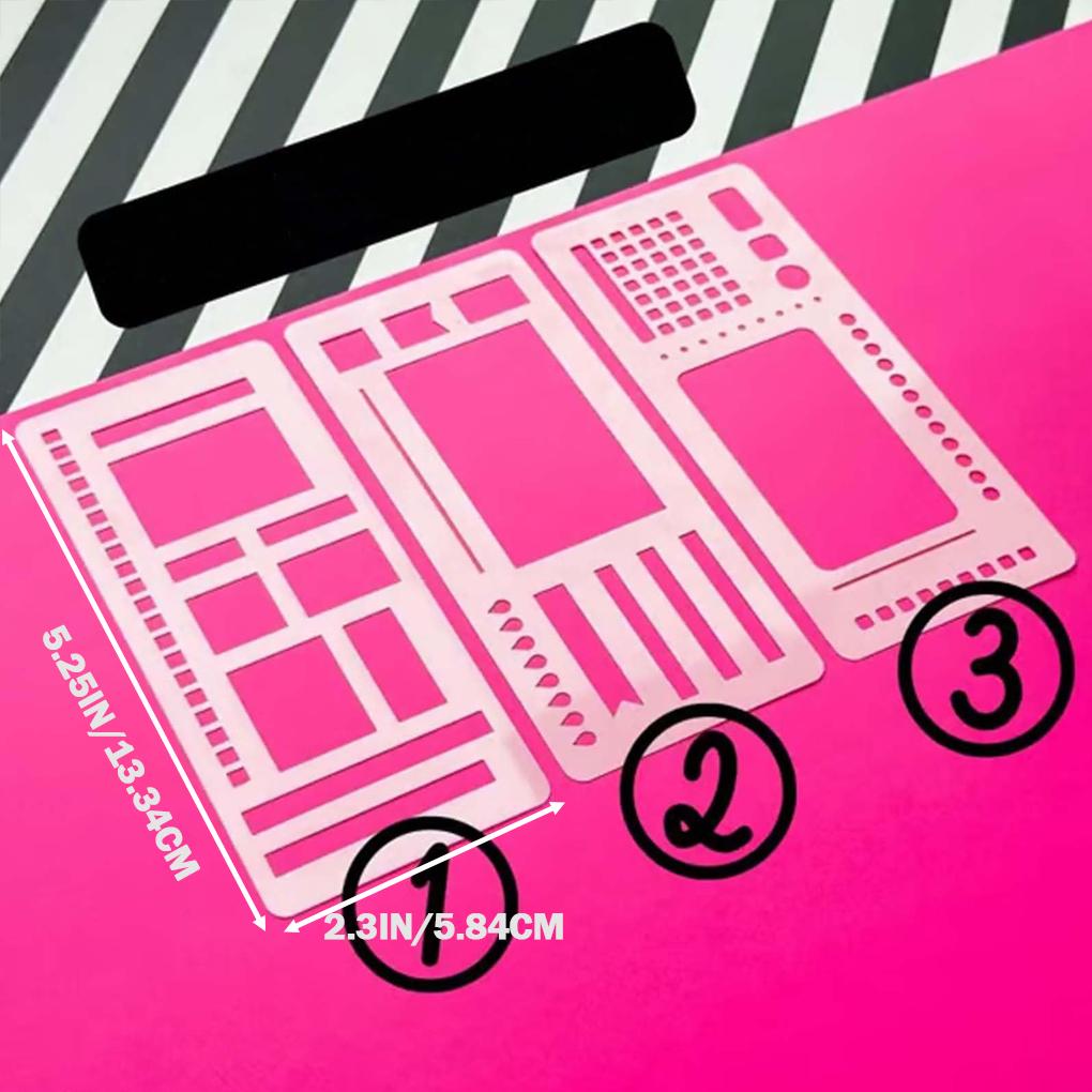 DIY Diary Art Portable PVC Waterproof Durable Template Tool Flexible Recording Template 3 Pack for Journaling Lines