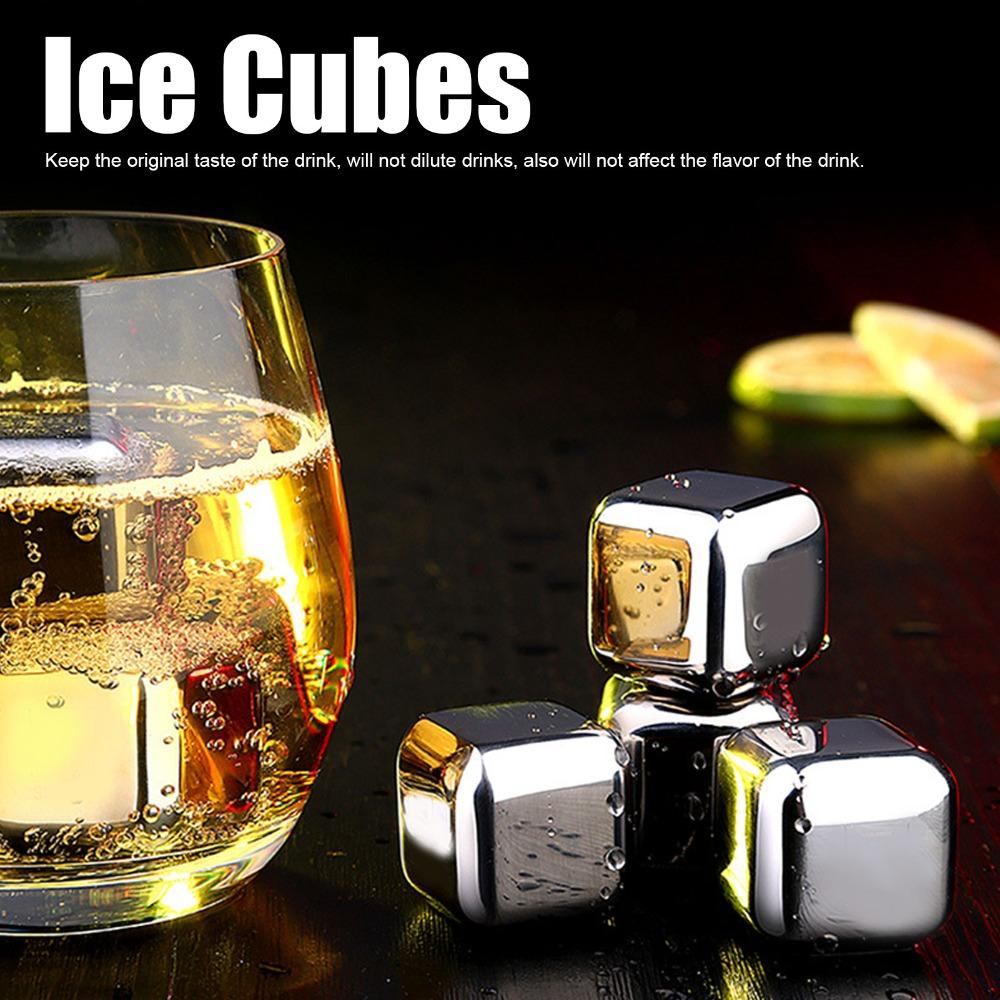8 piece With Tongs And Box Whiskey Stones 304 Stainless Steel Metal Ice Cubes  Restaurant