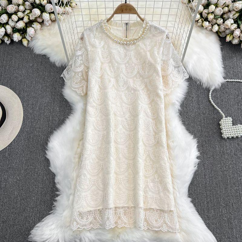 Summer Socialite Beaded Lace Straight-leg Dress Short Sleeve