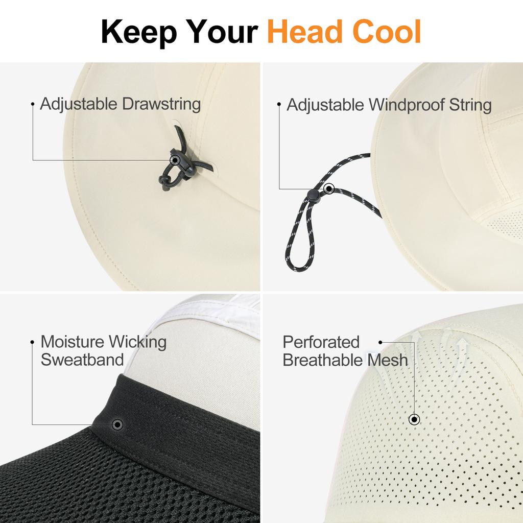 FEINION Leichter Damen-Sonnenhut Packbar Netz atmungsaktiv Breiter Rand Angler Strand Reisehut Outdoor Fischerhut