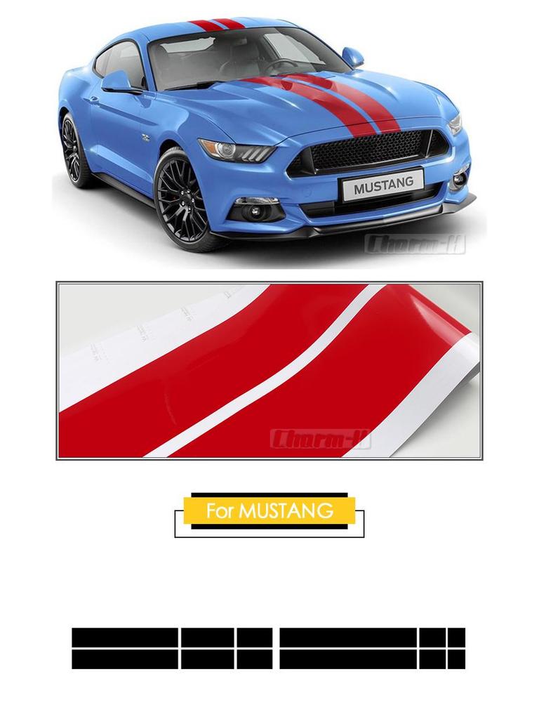 Ford Mustang Motorhaubenstreifen Aufkleber - GT Parallellinien Aufkleber zur Autodekoration