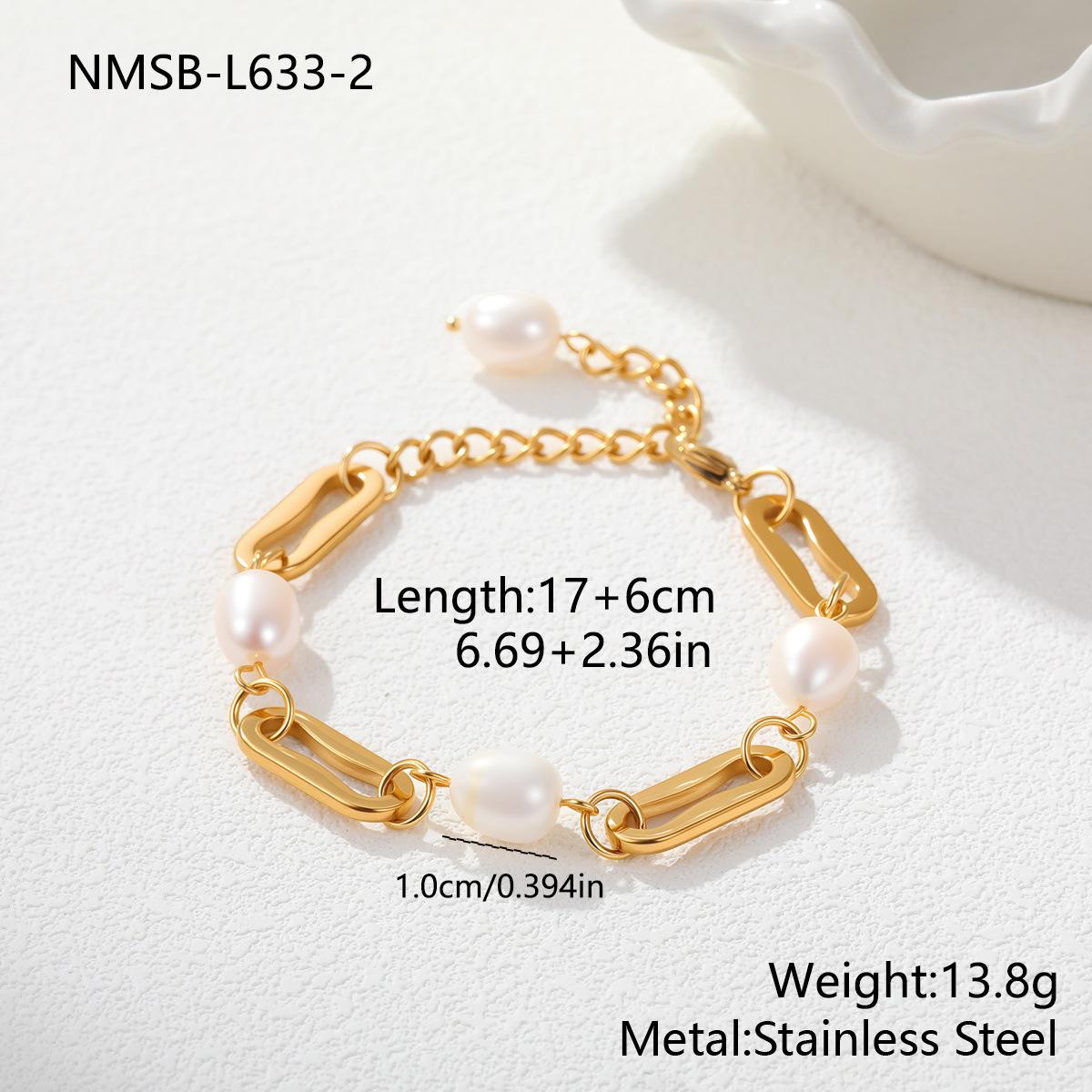 GEMCHIC Women s Elegant Natural Pearl and Gold Geometric Link Chain Bracelet Fashion Stainless Steel Jewelry Gift