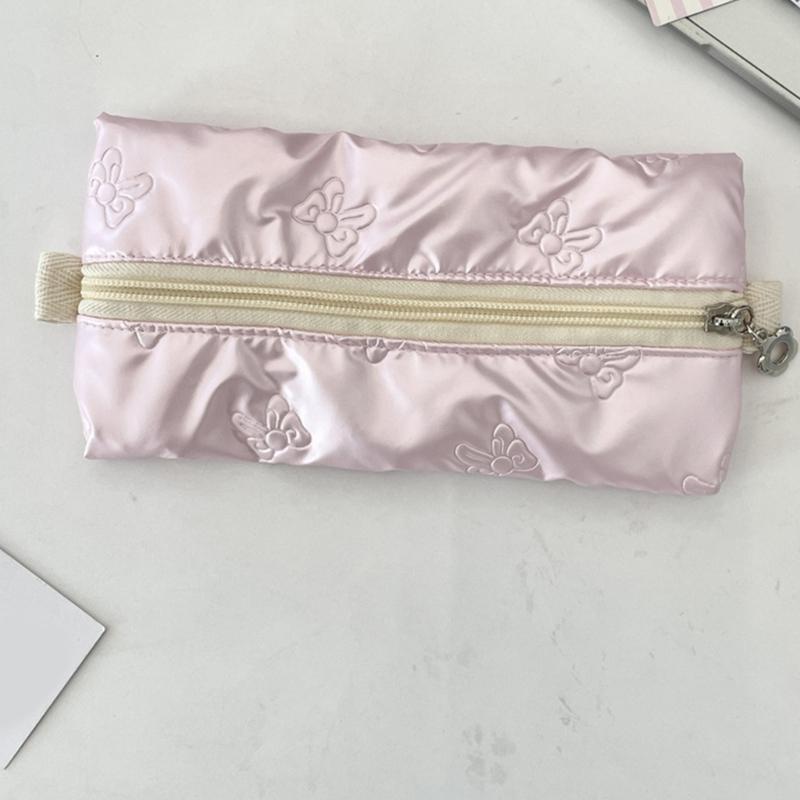 Bowknot Print Pencil Case High Capacity Pen Pouches Portable Pen Organizers Bag Travel Makeup Bag for Student Women Girl
