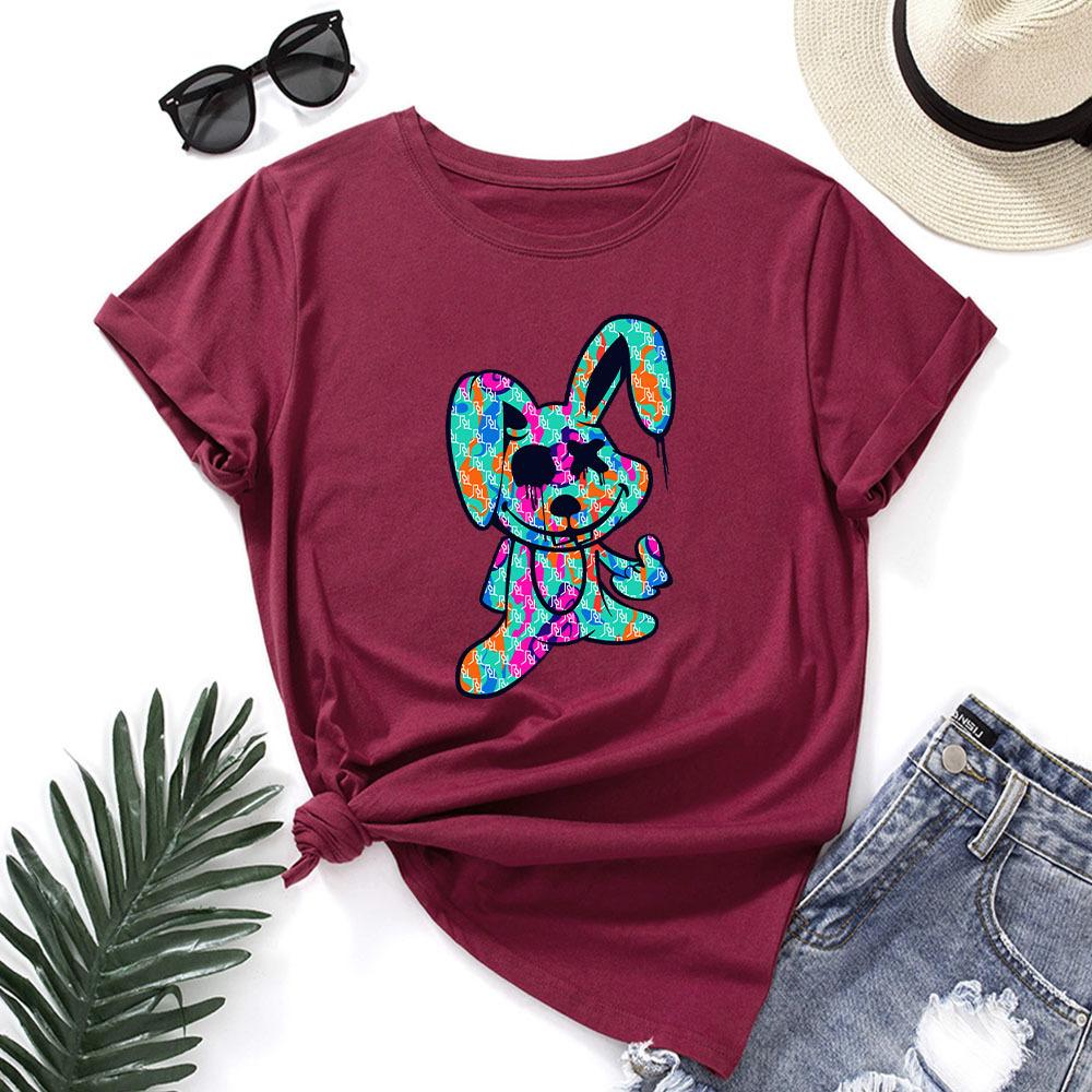 Fashion Women's Rabbit Printing Loose Crew Neck Short Sleeve Casual T-Shirts Women’s