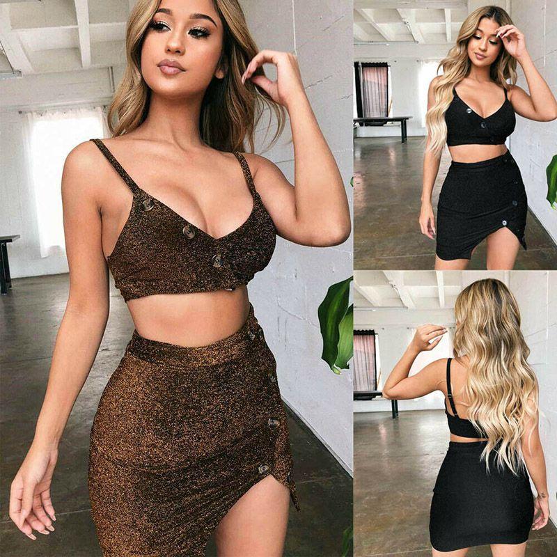 Premium Quality 2 Piece Women Bodycon Two Piece Crop Top And Skirt Set For Stylish Parties