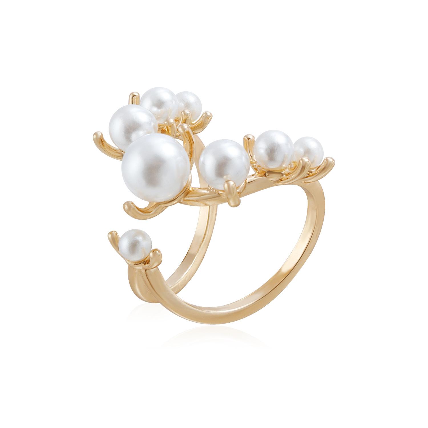 

European and American French creative design light luxury joint ring simple temperament imitation pearl opening ring золотой