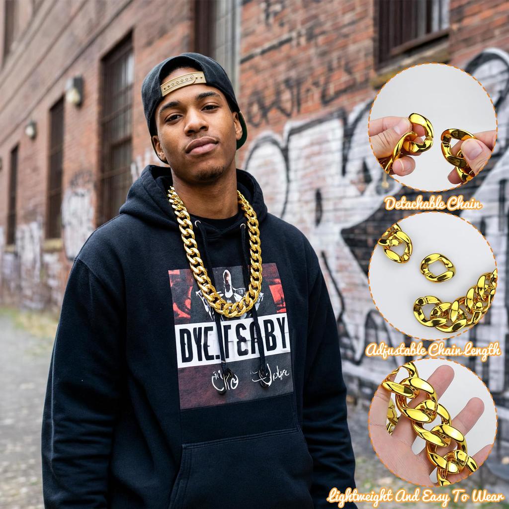 Thug Life Gold Chain Gold Oversized Gold Plastic Fake Gold Punk Punk Elements Gold Hip Hop Costume Net Red Prop Length Necklace, Necklace, Necklace,