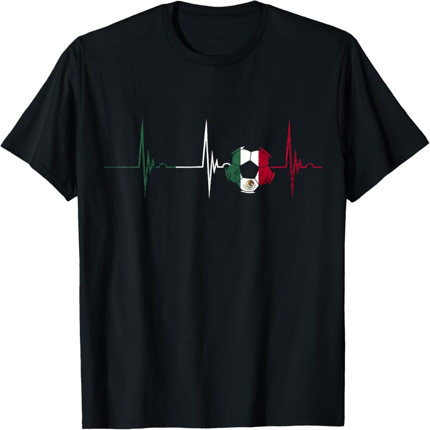 Mexico Heartbeat EKG Pulse Mexican Soccer Team Mexican Flag T-Shirt S разноцветный