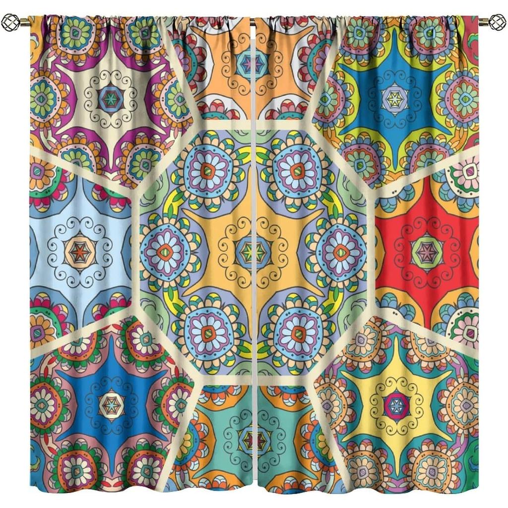 Colourful Graffiti Boho Curtains Vintage Floral Abstract Nation Splicing Pattern Colorful Graffiti Window Treatment for Living