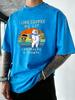 My Cat Like Coffee Design Men Washed TShirt Hip Hop Oversized Short Sleeve Vacation Cotton T Shirts Soft Summer Tee Tops