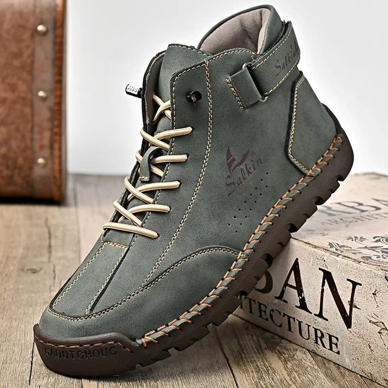 2025 Handmade Leather Men's Boots Breathable Booties Casual Leather Shoes Man Outdoor Design Sneakers For Men Ankle Boots Boats