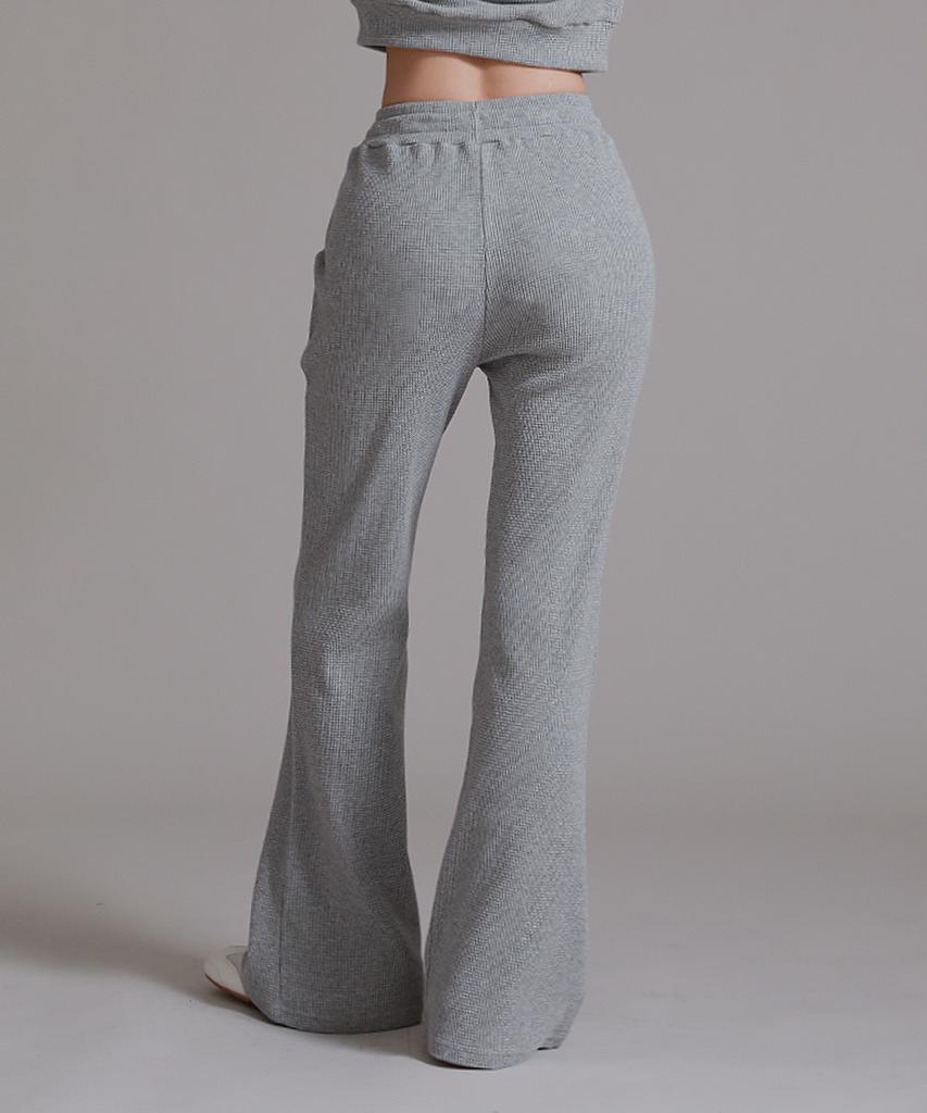 LIKE THE MOST Waffle Bootcut Elastic Pants_Gray