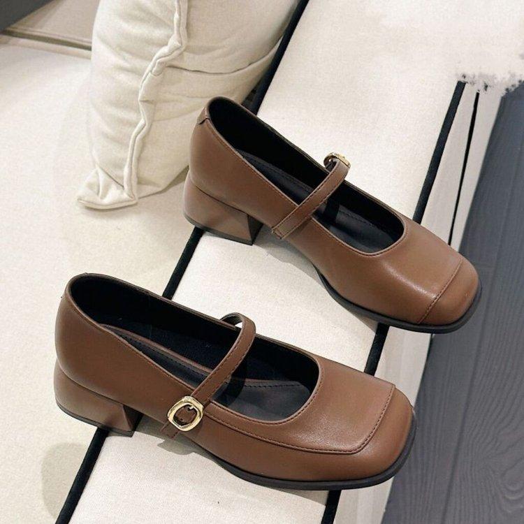 French light mouth single shoes women's 2025 autumn new thick heel square head with skirt high heels with Mary Jane shoes