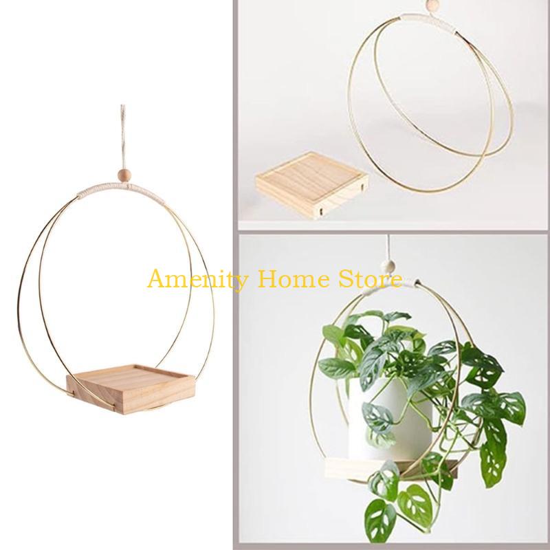 F26C Wood Hanging Basket Flower Pots Hanger Hanging Plant Wood Hanging Basket Rack for Indoor Outdoor Garden Decorations