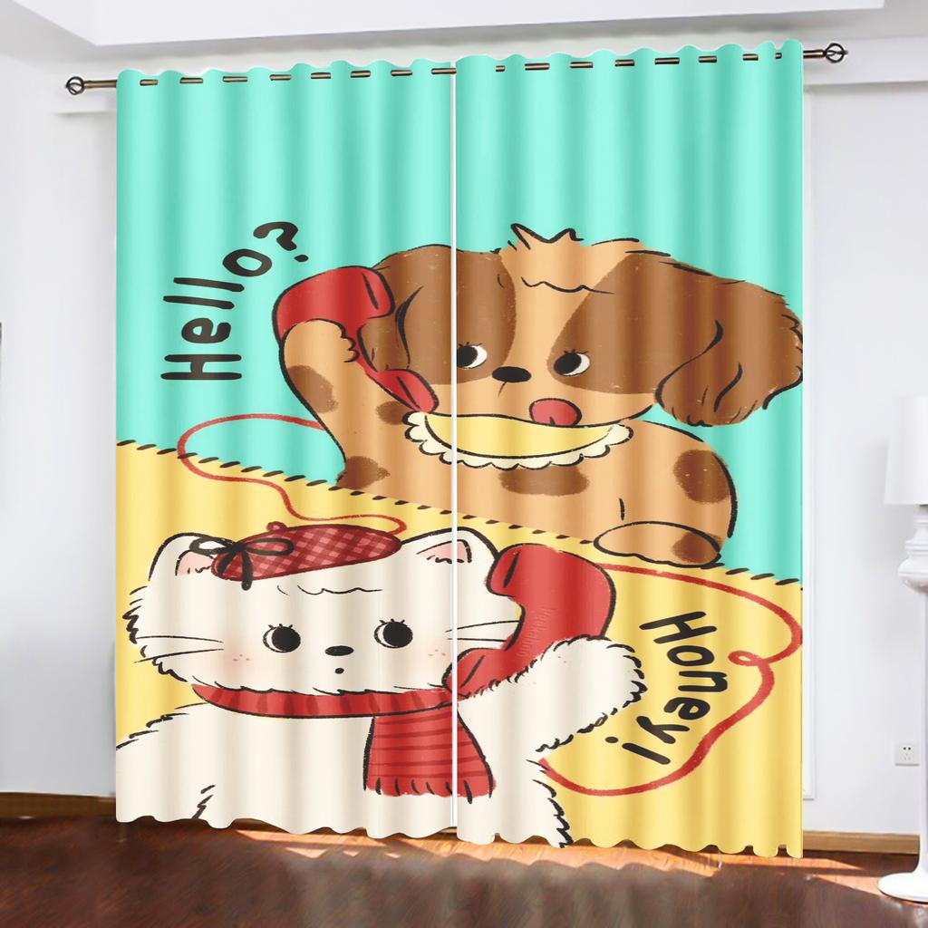 Dog Curtains Home Decor Dustproof Cute Cartoon Bedroom Cartoon Curtain Window Animation Children Print Decoration