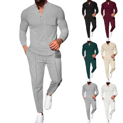 Men's Casual Solid Color Stand Collar Three Breasted Long Sleeved Trousers Suit