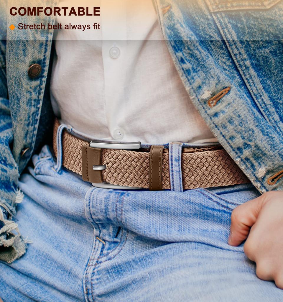 BULLIANT Solid Color Mesh Belt with Elastic Braided Stretch Strap for Casual Gift Box Included 105cm Total Adjustable for Waist Sizes Men's Fashion,