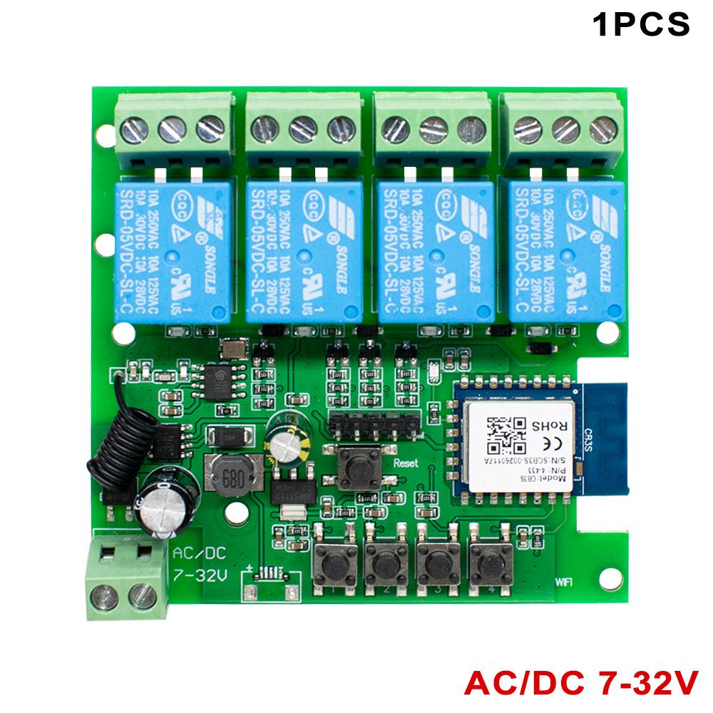 4CH RF Smart Switch 12V 24V 220V AC DC WIFI Tuya Remote Control 433 Light Switch 10A Rele Relay Self-locking Interlock Inching