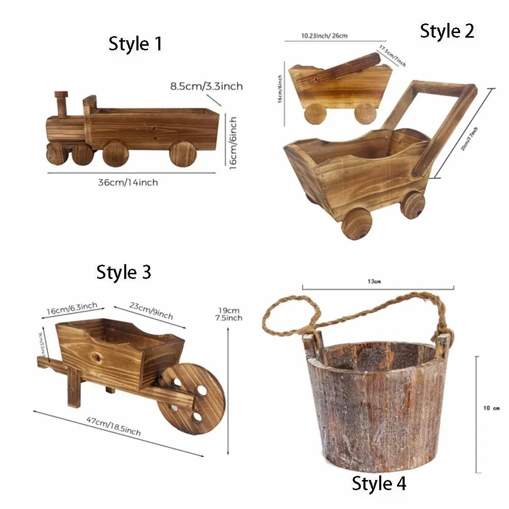 Pastoral Style Wooden Train Flowerpot Vintage Personality Plant Pot Creative Cartoon Flower Vase Living Room