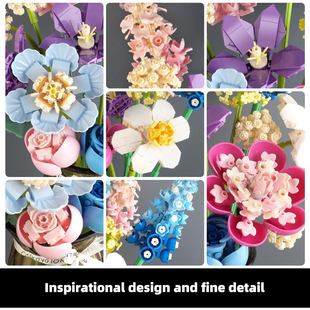 Flower Building Set for Adults Flower Bouquet Botanical Collection Unique Home Décor or Office Décor Great Gift for Her and Him (VASE NOT Included)