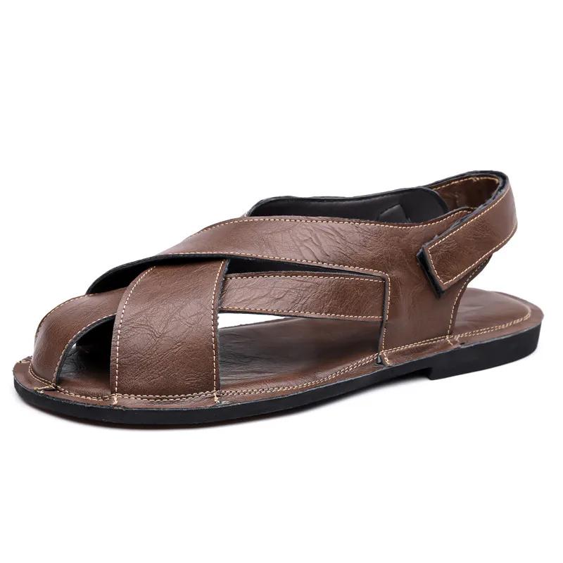 Large Size 48 Leather Sandals Men Classic Black Men's Roman Sandals Comfortable Flat  Summer Sandals for Men Sandalias De Hombre