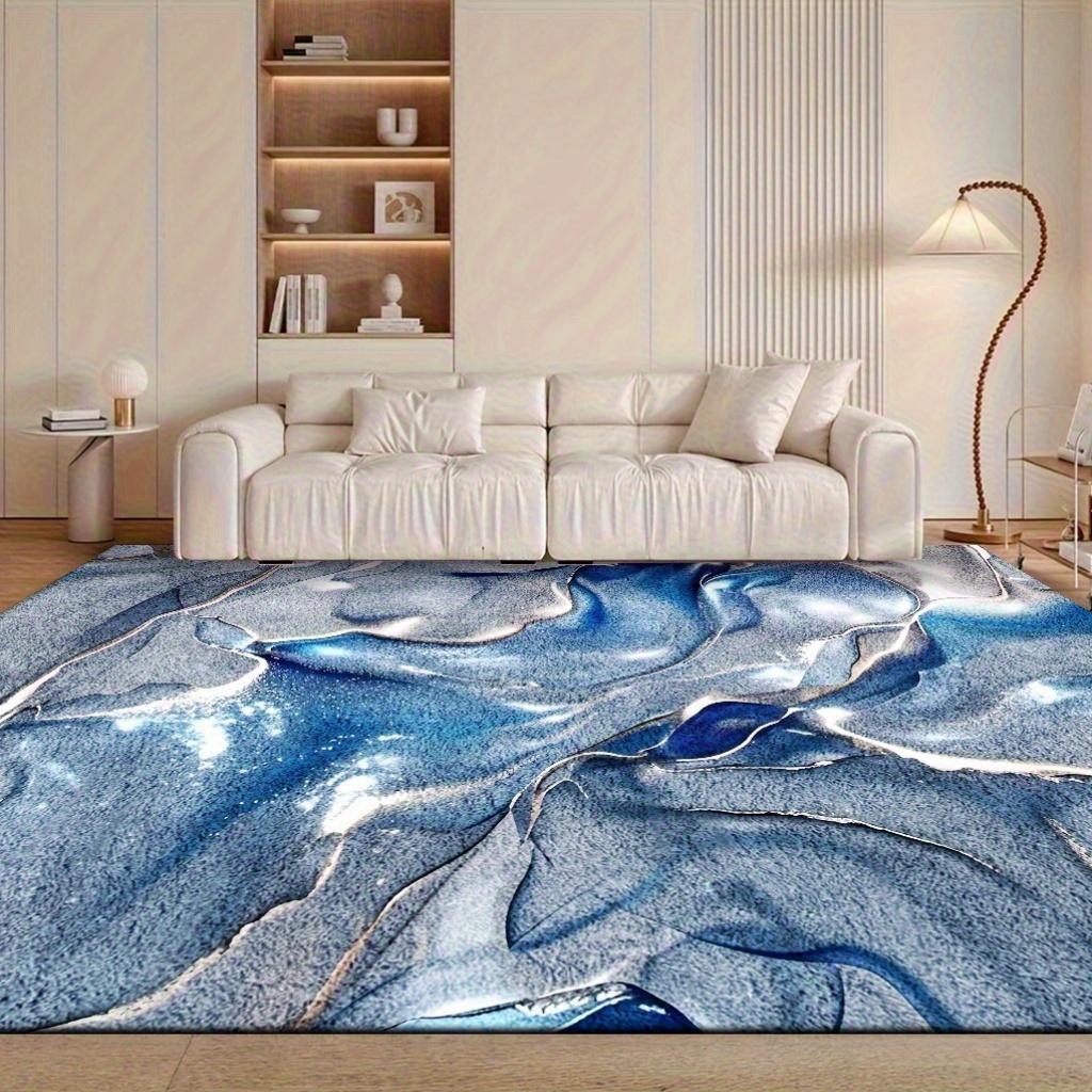 Soft Thick Floor Mat Silvery Gray Flowing Liquid Pattern Machine Washable Non Slip Comfortable Polyester Bedroom Living Room