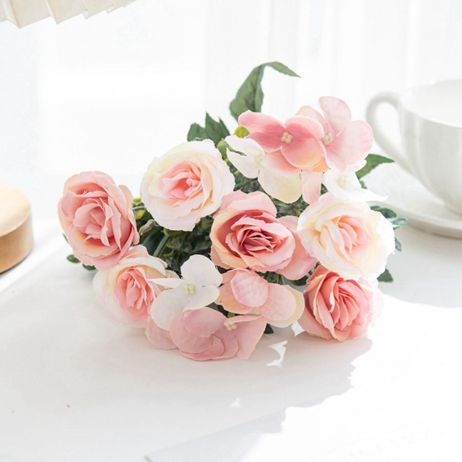 

1 Bunch of 5 Forks 6 Heads Rose for Christmas Garland Home Bonsai Decoration Wedding Decor Artificial Flowers Photography Props 1pc розовый