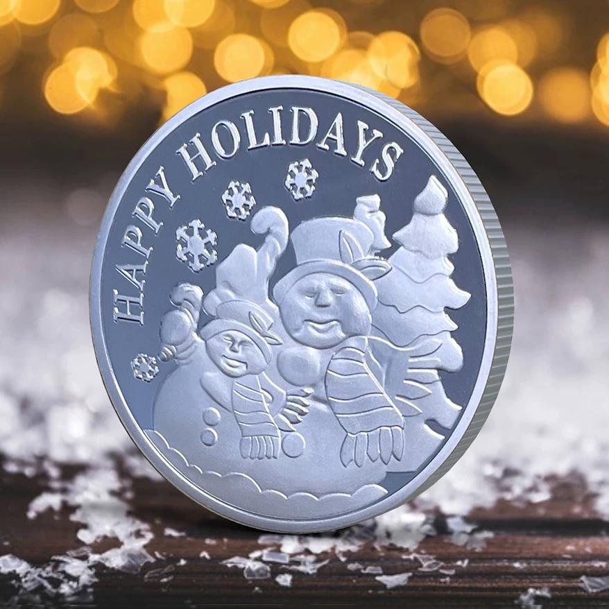 Christmas Snowman Colored Coin Elizabeth Commemorative Medal Silver Coin Christmas Eve Small Gift Tooth Fairy Colored Silver Coin