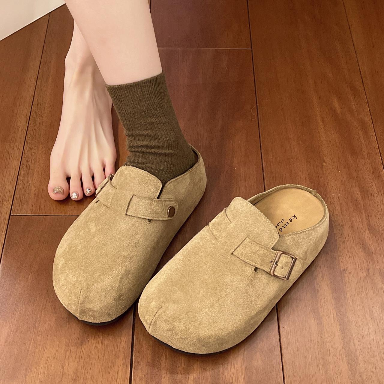 

толстоподошвенные однопедальные ленивые туфли сумка голова полушлепанцы женские новые верхняя одежда внутренняя обувь на одинарной платформе с увеличением высоты 40 верблюд