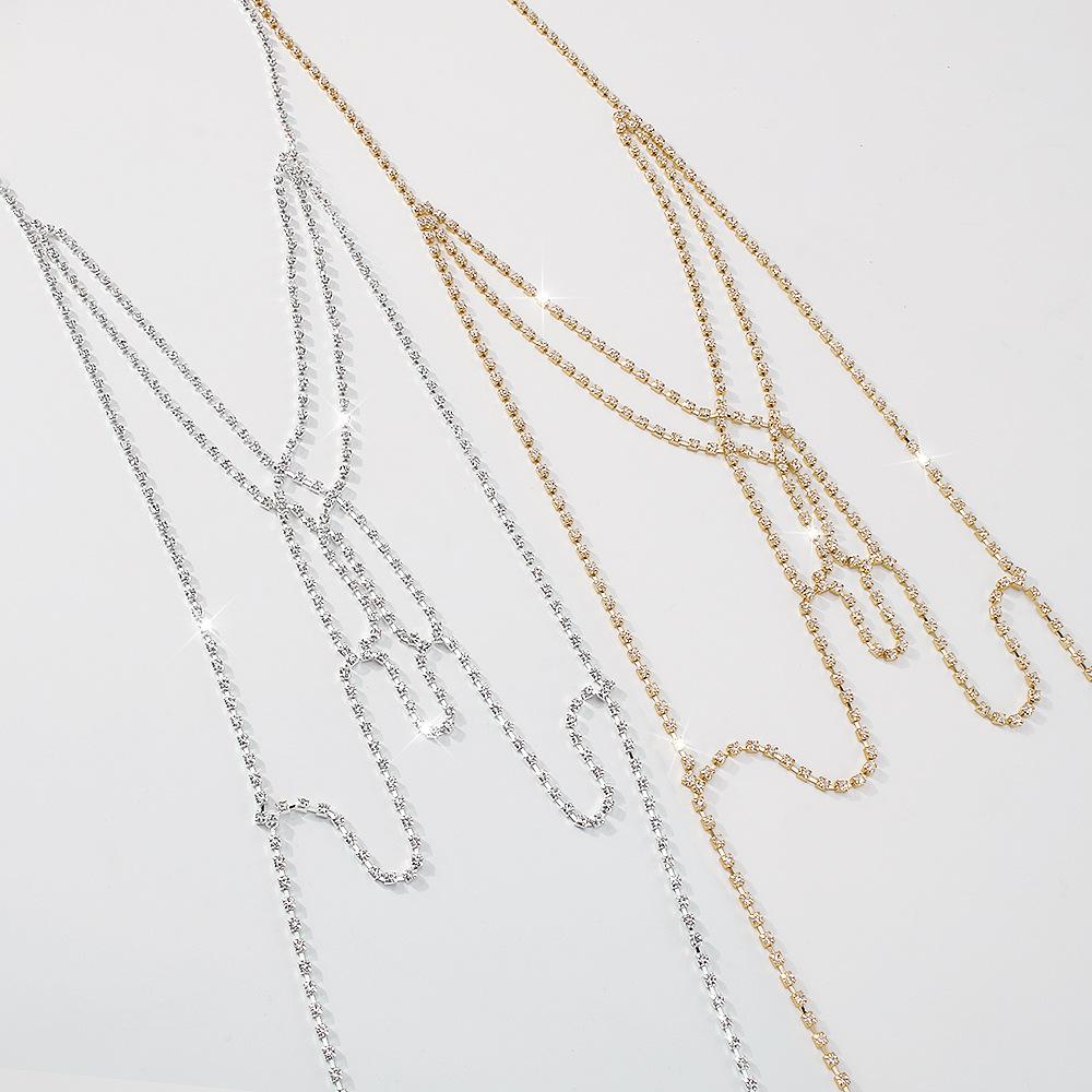 Sexy Nightclub Style Multi-layer Cross Body Chain Full Of Diamonds Super Flash Claw Chain Personality New Chest Chain For Women