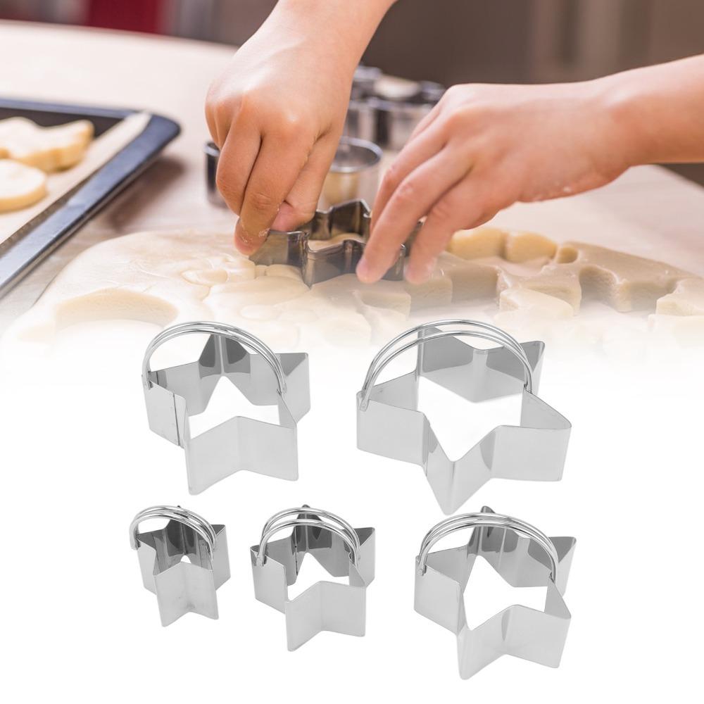 5pcs Stainless Steel Biscuit Cutter Molds With Handle Stars Shaped Cookie Cutters  Valentine's Day