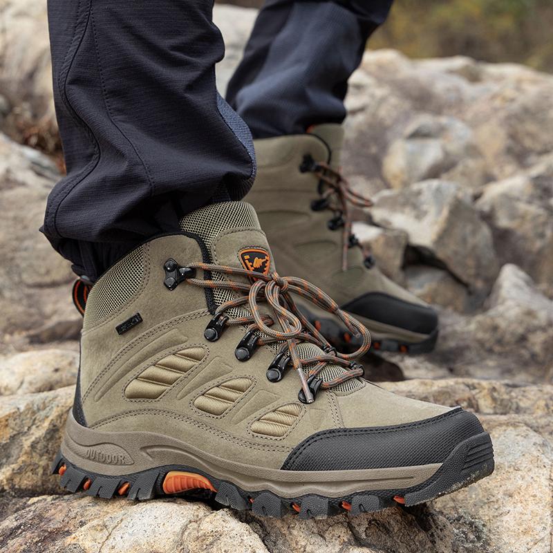 High-top Men Anti-slip Lace-up Shock-absorbing Wear-resistant Breathable Casual Ankle Boots Men Outdoor Comfortable Hiking Shoes