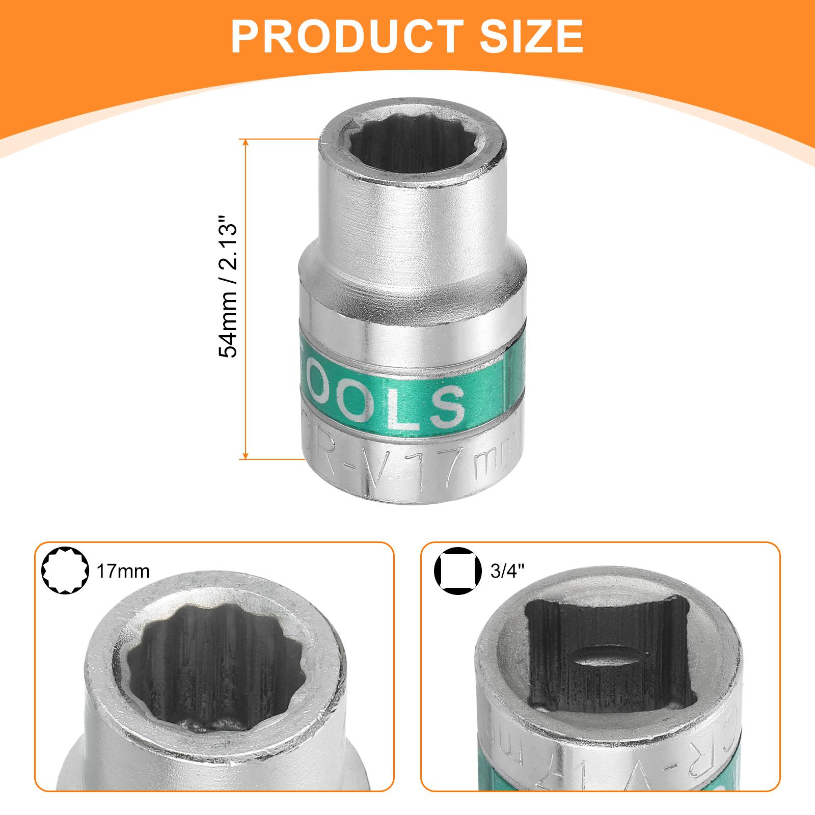

3/4 Drive 12 Points Socket 17/21/24/32mm Metric Shallow Impact Socket 40CR Flip Spindle Nut Impact Grade for Home Auto Repair