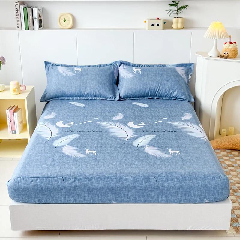 High Quality Printed Fitted Sheet Single Double Queen Size Mattress Cover With Elastic Band Bedsheet Soft Comfortable Fitsheet