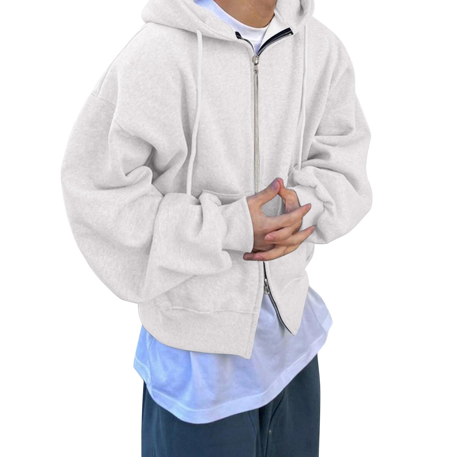 

Мужская однотонная толстовка на двойной молнии, мужская спортивная толстовка большого размера в стиле кэжуал XL белый