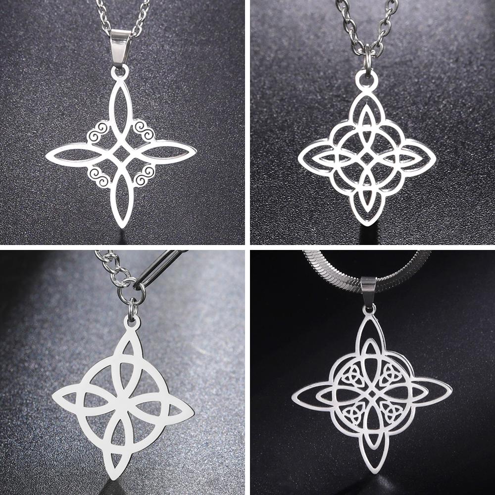 Teamer Stainless Steel Irish Witch Knot Celtics Knot Pendant Necklace Women Men Snake Chain Necklace Amulet Jewelry Wholesale