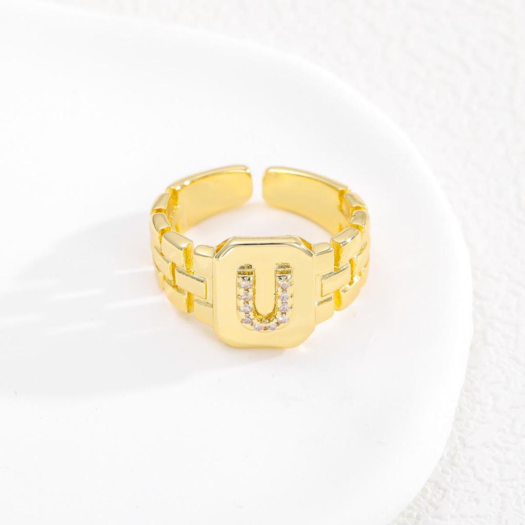 Evropský styl Horký prodej Pozlacený prsten s písmenem s designem nastavitelného pásku